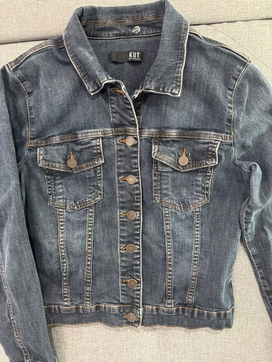 KUT Helena Denim Jacket Large Cropped Stretch Jean Jacket - Picture 7 of 12